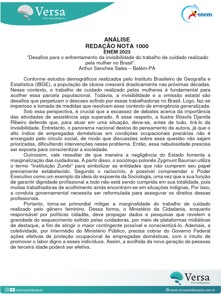 Análise da Redação Nota 1000 ENEM 2023 | PDF | Sociologia | Estado