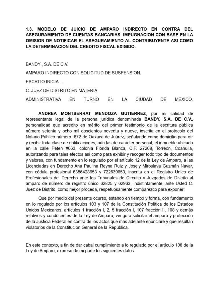 Amparo Indirecto por Aseguramiento Bancario | PDF | Caso de ley ...