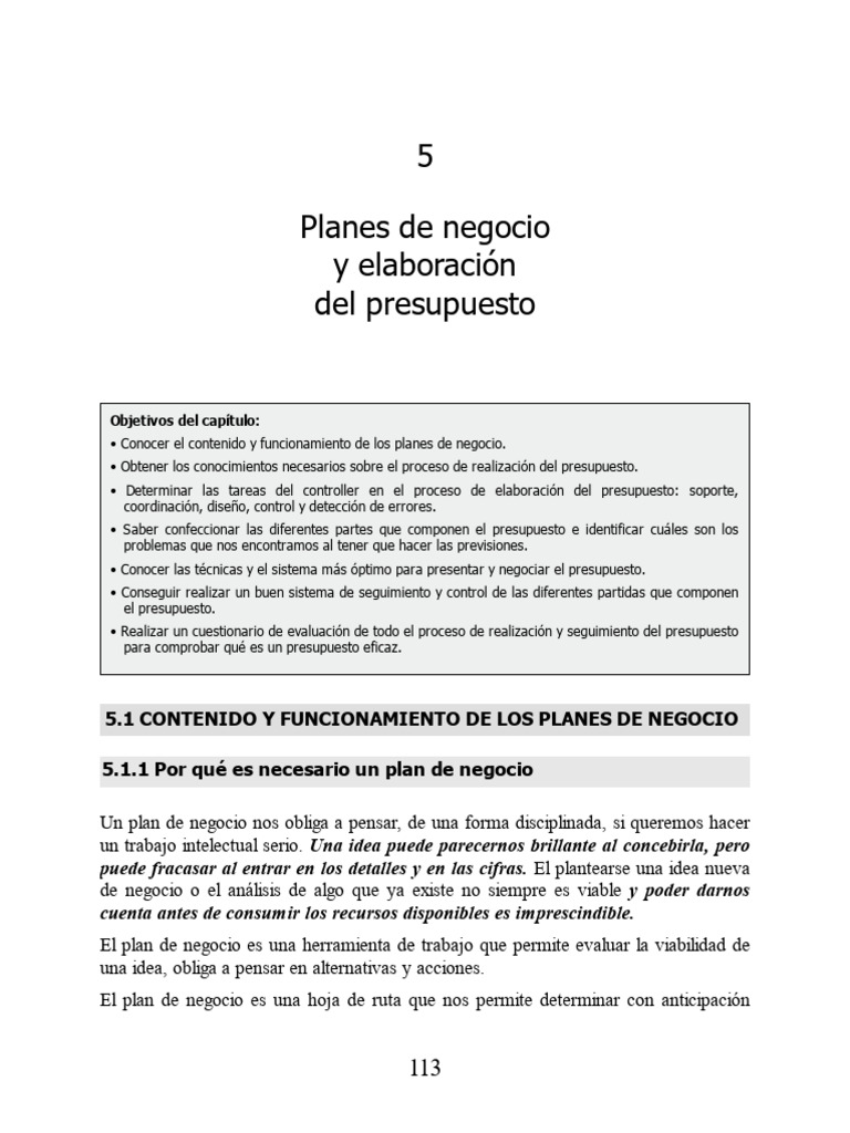 Planes de Negocio y Presupuestos Efectivos | PDF | Presupuesto | Plan ...