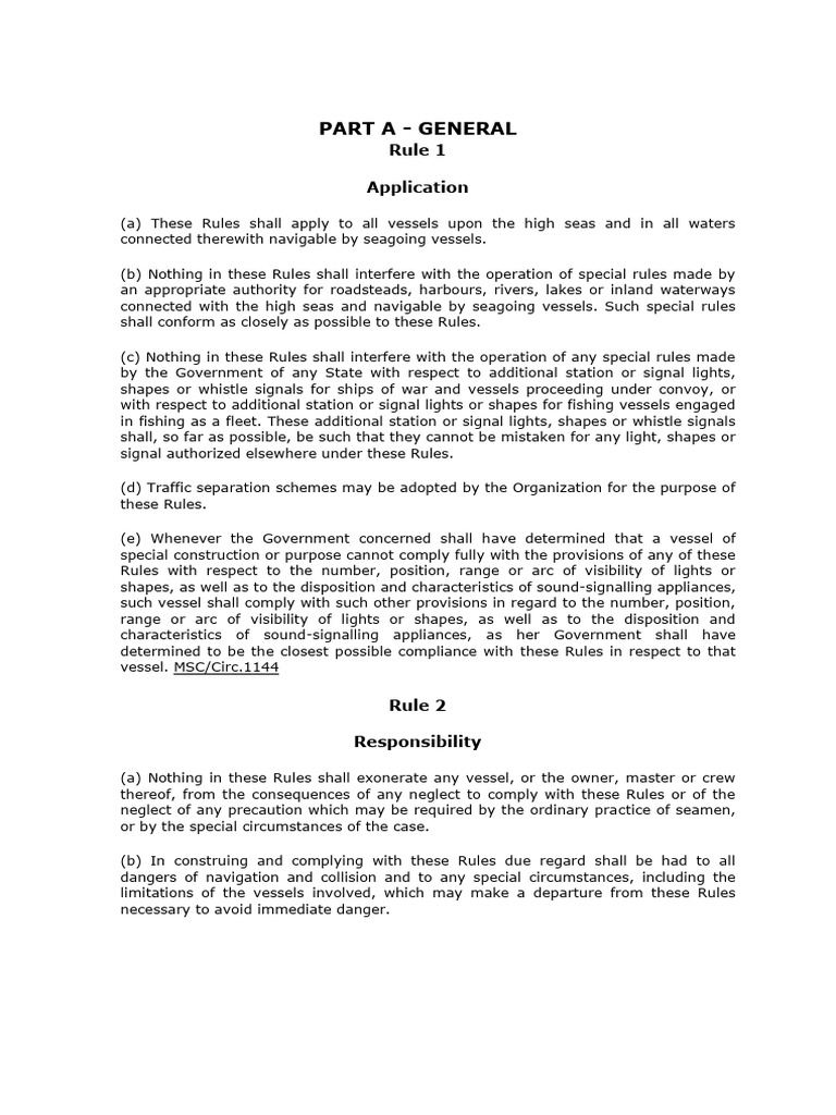 COLREGs Consolidated Rules Overview | PDF | Traffic | Radar