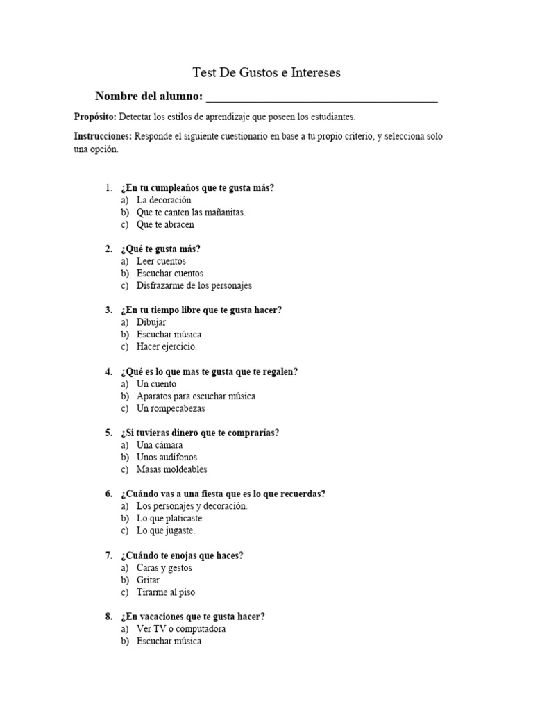 Test de Estilo de Aprendizaje | PDF | Salón de clases | Enseñando