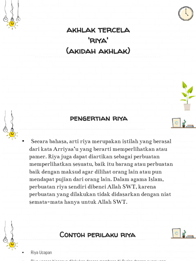 Riya: Akhlak Tercela dalam Islam | PDF