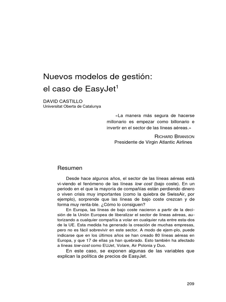 Gestión innovadora en EasyJet | PDF | Business | Transportador de bajo ...
