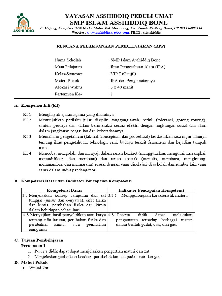 RPP IPA Dan Pengamatannya | PDF