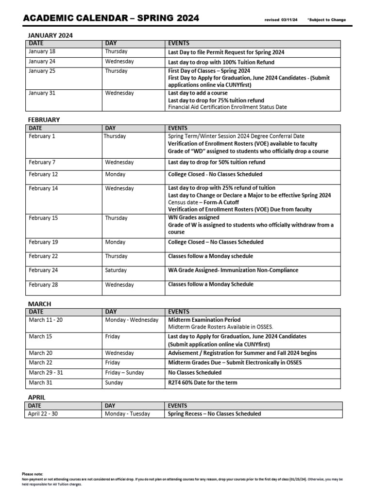 Spring 2024 Academic Calendar & Deadlines | PDF | Academic Term