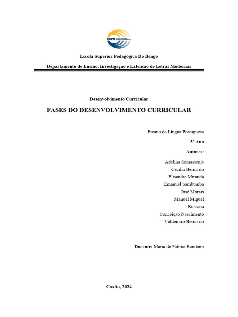 Fases do Desenvolvimento Curricular | PDF | Pedagogia | Aprendizado