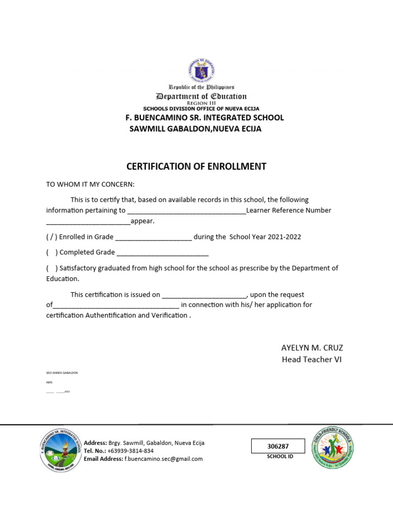 Certification of Enrollment | PDF