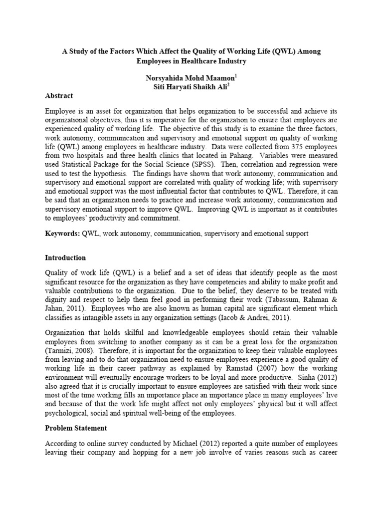 Quality of Working Life | PDF | Survey Methodology | Cronbach's Alpha
