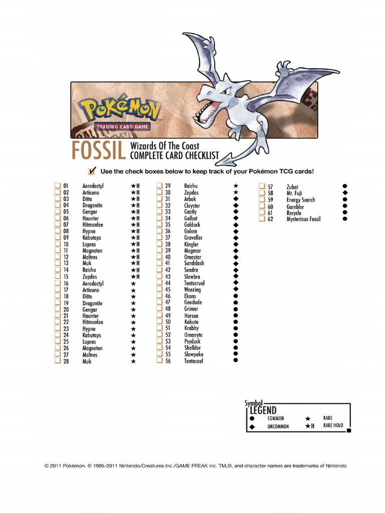 pokemon fossil pack card list 1st Edition (62/62) Complete Set 1999 TCGplayer - Pokemon Fossil Price