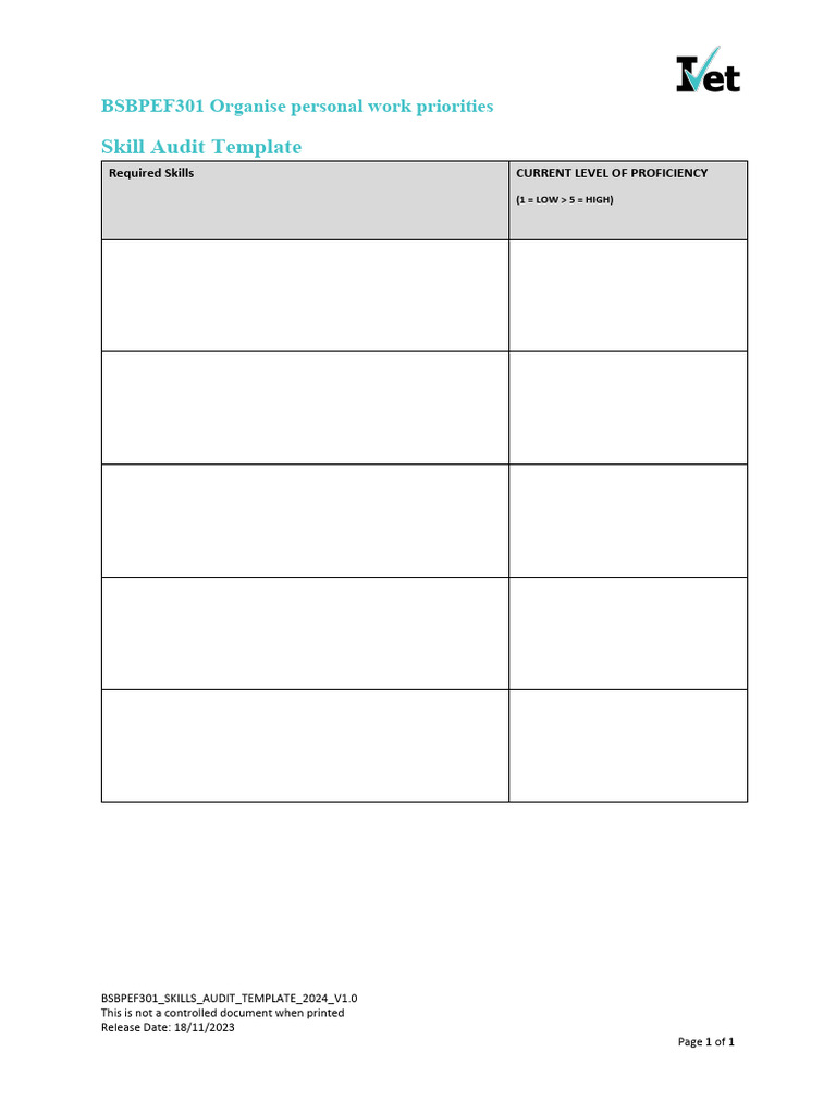 Bsbpef301 Skills Audit Template 2024 V1 0 Pdf