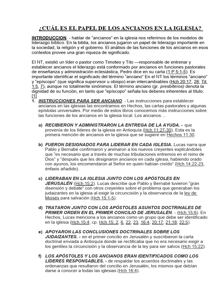 Funciones de los Ancianos en la Iglesia | PDF | Pablo el apóstol ...