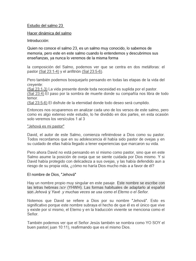 Estudio Del Salmo 23 (Autoguardado) | PDF | eucaristía | Salmos