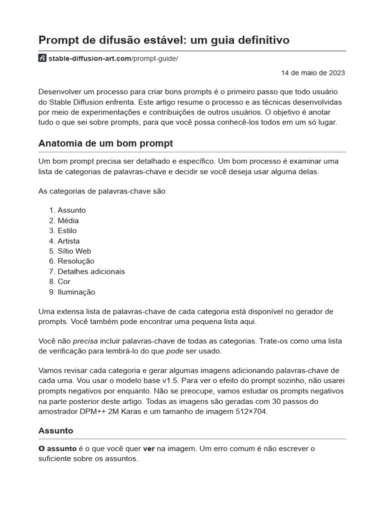 Anatomia de Prompts para Difusão Estável | PDF | Imagem | Roupas