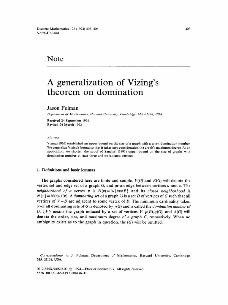Generalization of Vizing's Theorem | PDF | Vertex (Graph Theory ...