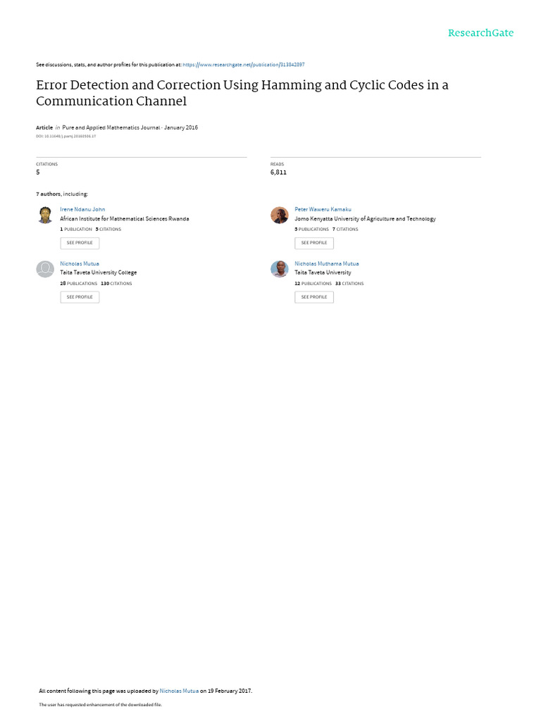 Hamming and Cyclic Codes in Communication | PDF | Code | Error ...