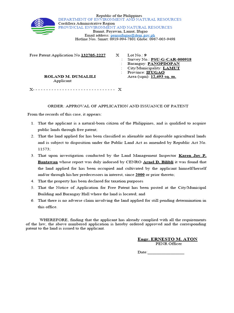Free Patent Approval in Ifugao, Philippines | PDF | Patent | Social ...