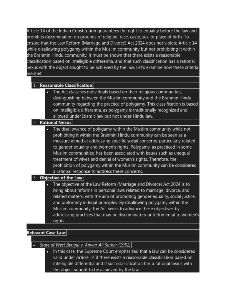 Polygamy and Article 14: Legal Analysis | PDF | Polygamy | Marriage