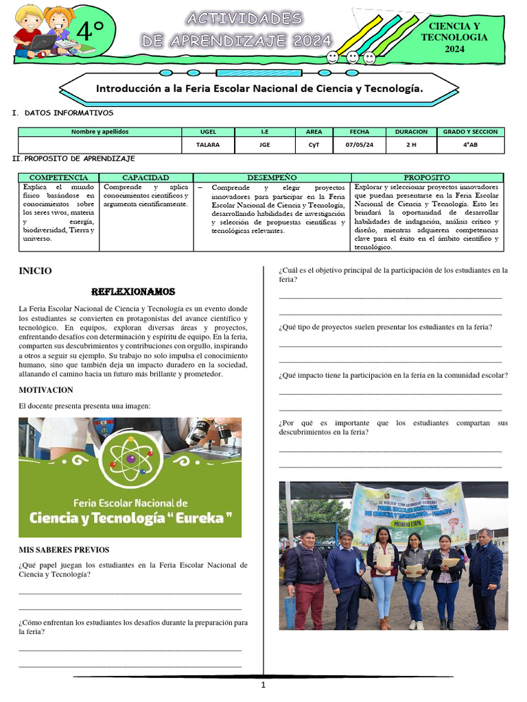Feria Escolar de Ciencia y Tecnología | PDF | Educación primaria ...
