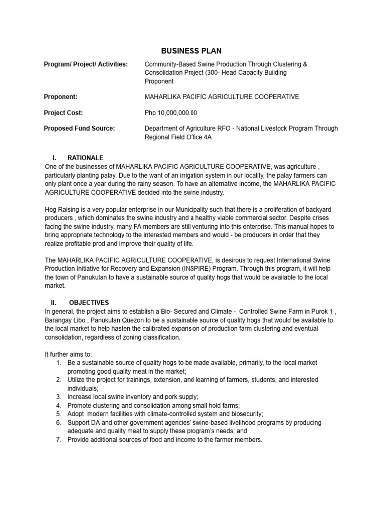 Community-Based Swine Production Plan | PDF | Agriculture | Farms