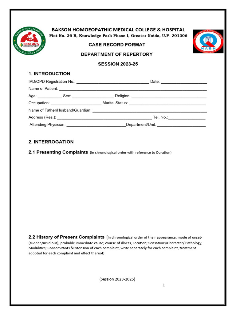 Homoeopathic Case Taking Format | PDF | Menstruation | Diseases And ...