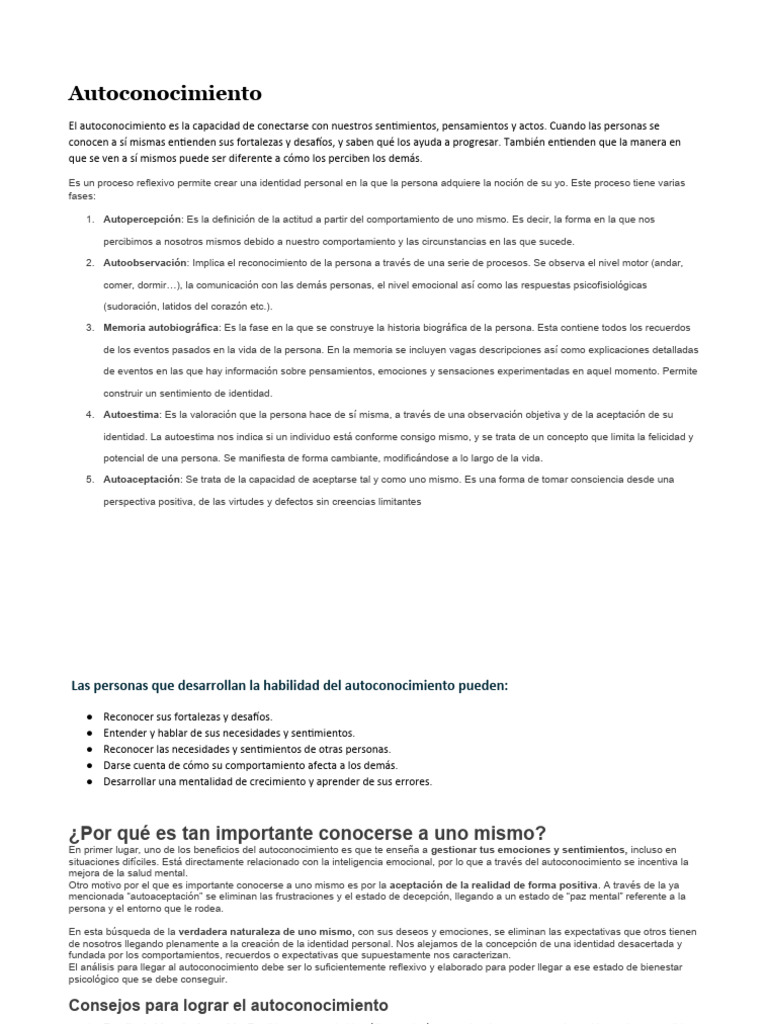 Actividades para el Autoconocimiento | PDF | Las emociones | Autoestima