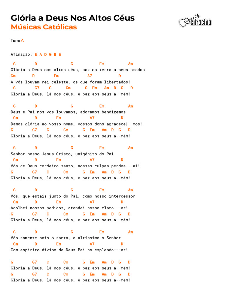 Glória a Deus nos Altos Céus - Letra e Cifras | PDF