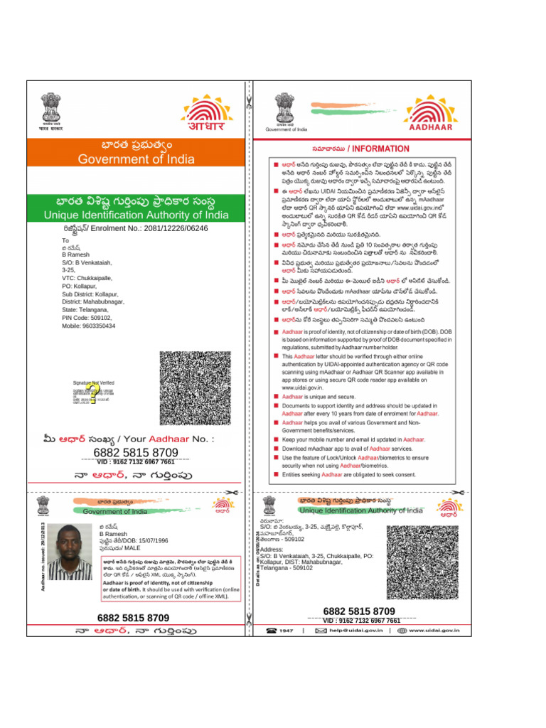 Ramesh's Aadhaar Card Details | PDF | Secure Communication | Computer ...