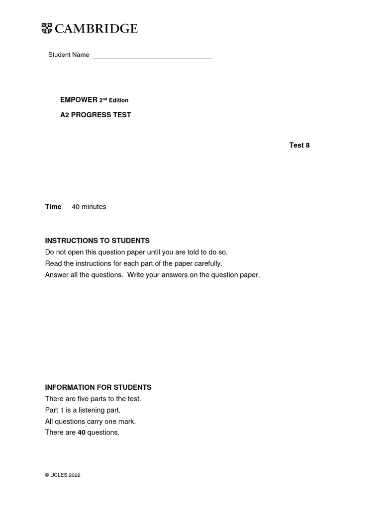 Unit Progress Test 8 - Version A | PDF