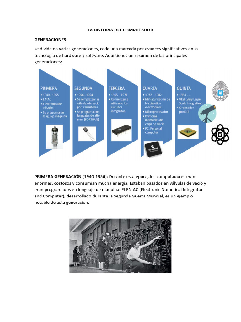 HISTORIA DEL COMPUTADOR (Generaciones) | PDF