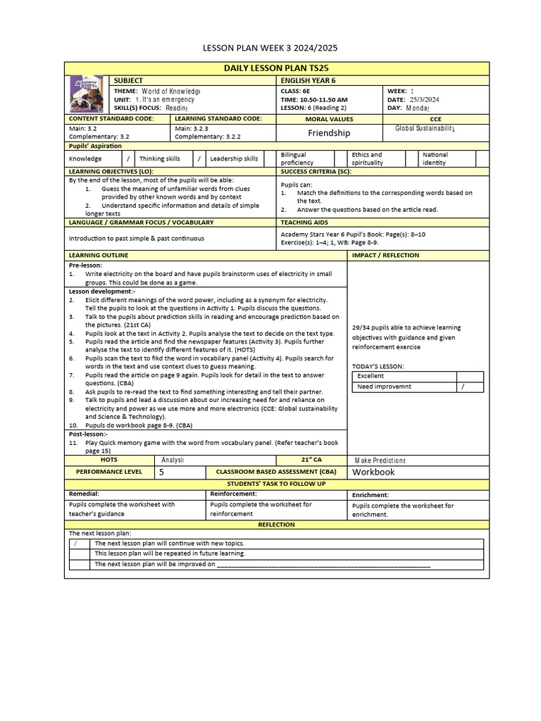 Lesson Plan Week 3 2024/2025 | PDF | Lesson Plan | Learning
