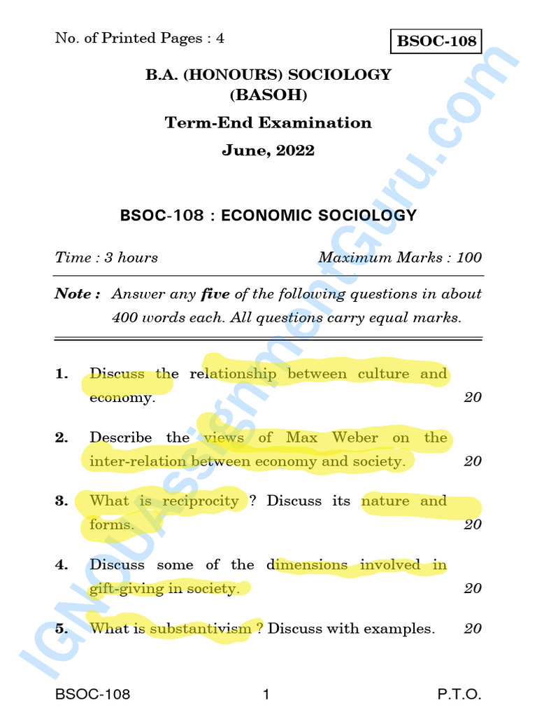 Economic Sociology Exam Questions | PDF | Economies | Liberal Arts ...