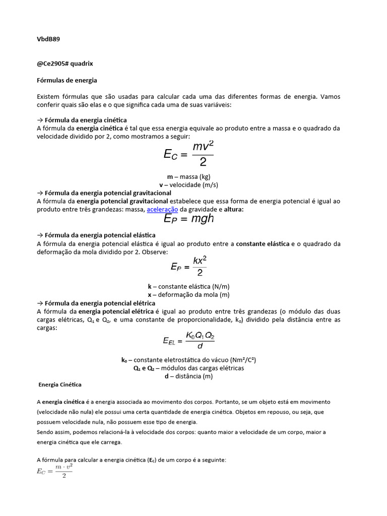 Fórmulas de Energia e Trabalho na Física | PDF | Energia potencial |  Quilograma, image size:768x1024