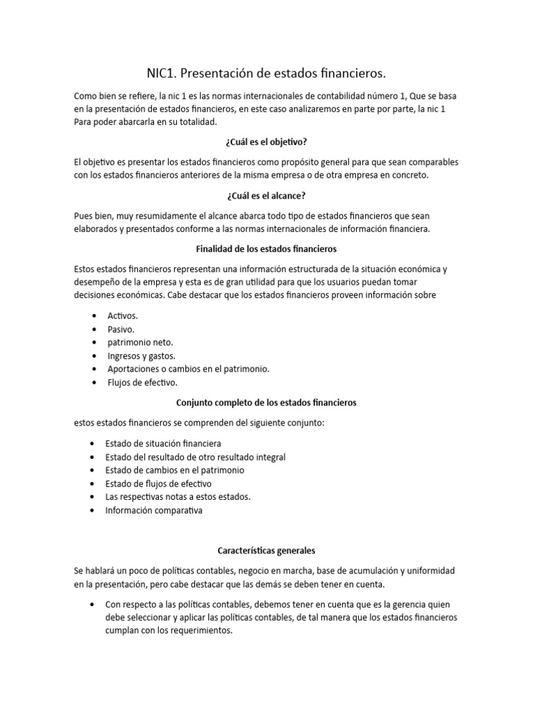 Presentación de Estados Financieros NIC 1 | PDF | Contabilidad | normas ...