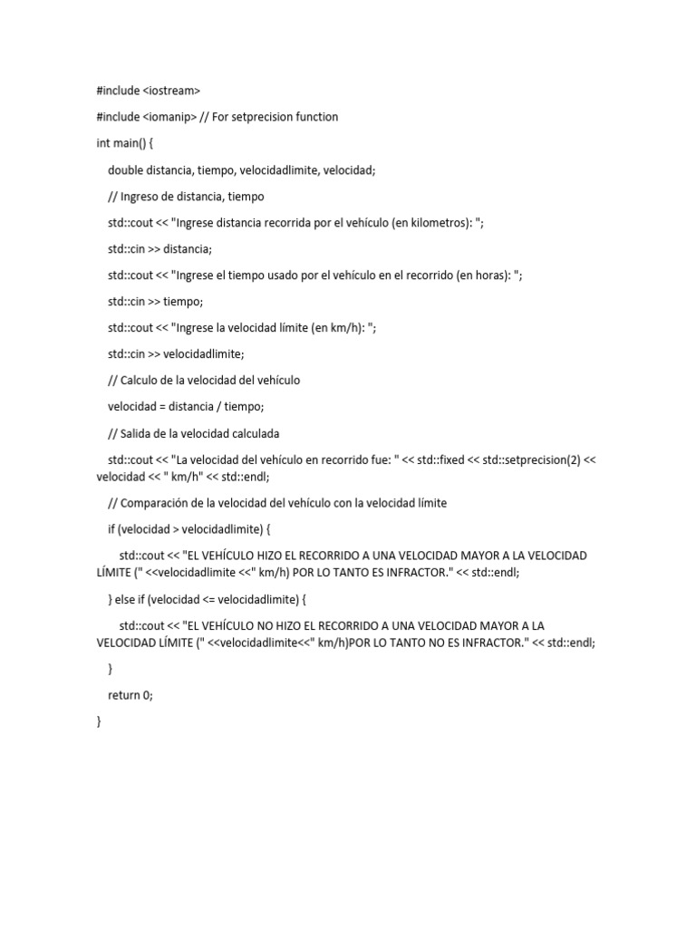 Codigo Velocidad en C++ | PDF