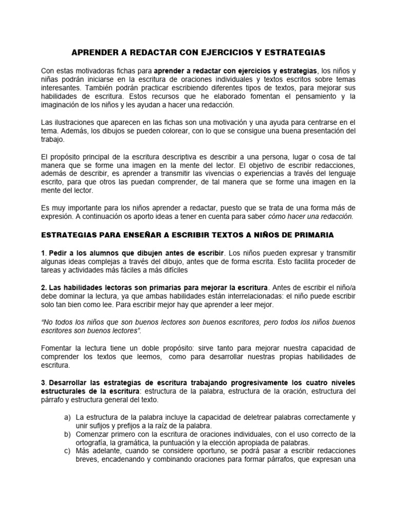 Ejercicios de Redacción para Niños | PDF | Aprendizaje | Internet