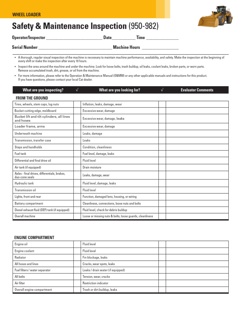 Wheel Loader Safety Inspection Checklist | PDF | Loader (Equipment ...