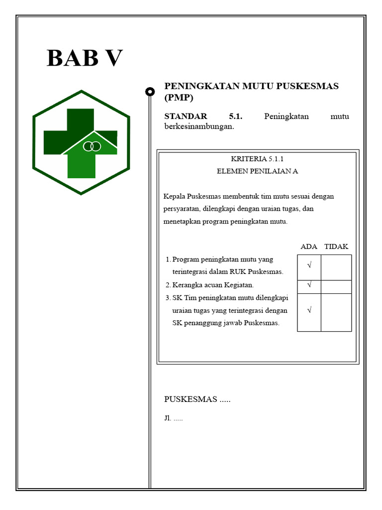 Lembar pemisah bab v puskesmas pdf