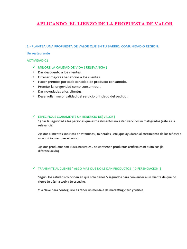 APLICANDO EL LIENZO DE LA PROPUESTA DE VALOR PDF