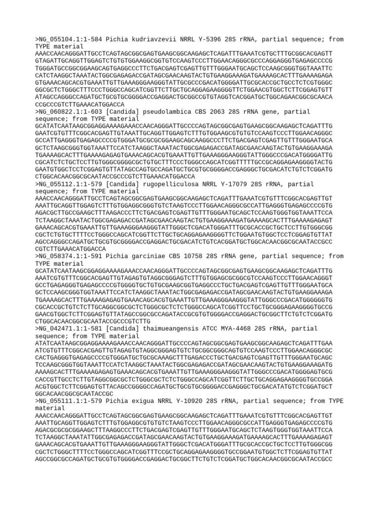 28S rRNA Gene Sequences of Pichia and Candida | PDF | Ribosomal Rna ...