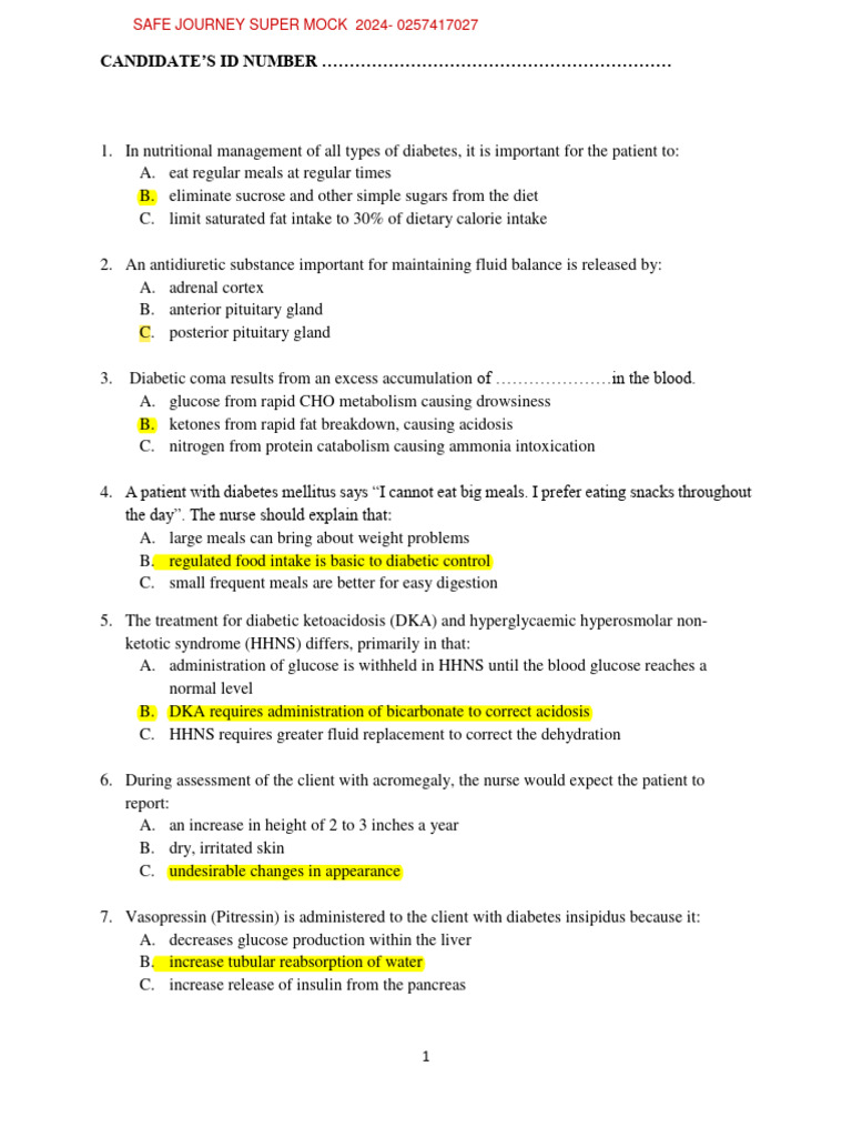 Medicine and Medical Nursing Safe Journey Super Mock 2024.answers PDF