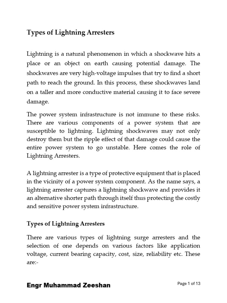 Types of Lightninig Arrestors | PDF | Capacitor | Electrical Resistance ...