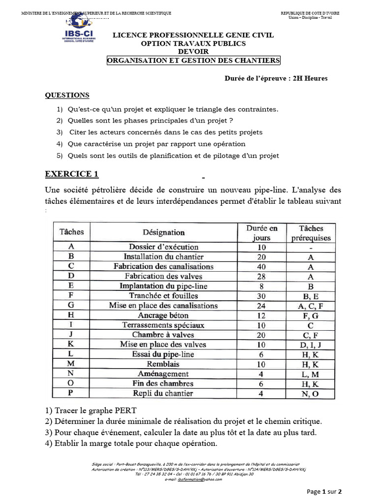 Gestion de Projet en Génie Civil | PDF