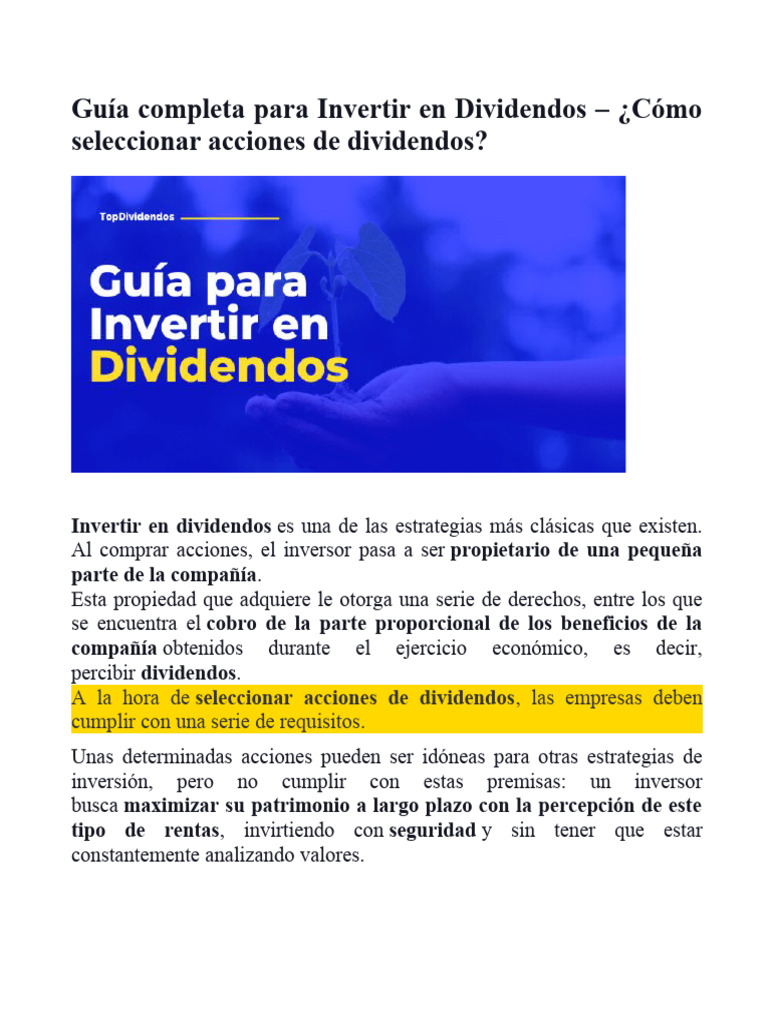 Guía para Invertir en Dividendos | PDF | Compartir (Finanzas) | Business