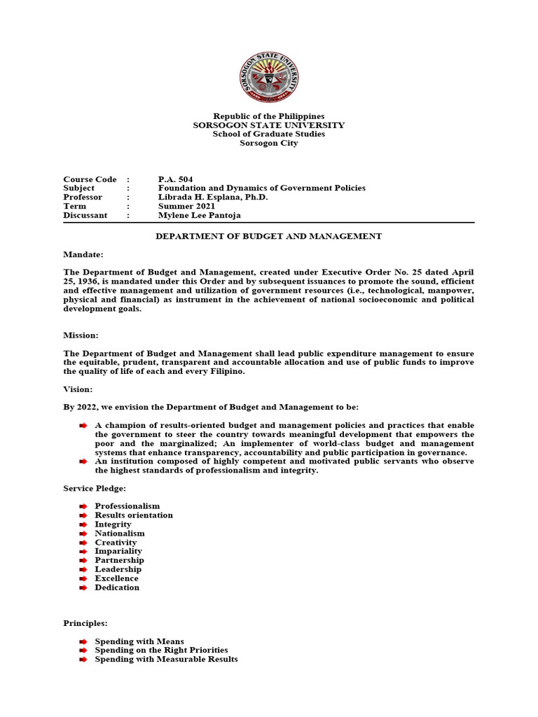 Philippine Budget Management Overview | PDF | Budget | Government Budget