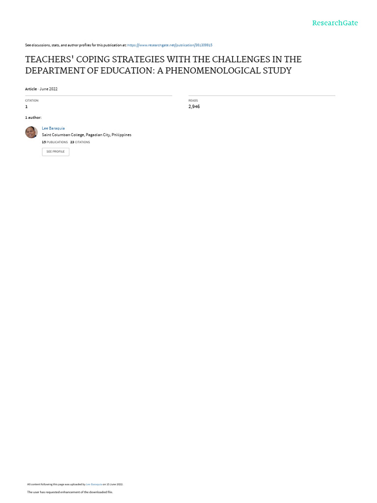 Teachers' Coping Strategies in Education | PDF | Psychological ...