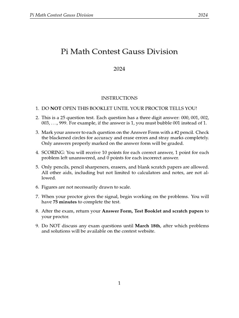 2024 Pimc Gauss Division Problems Pdf Pi Polynomial
