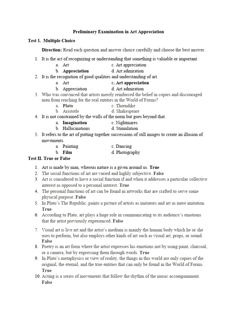 Preliminary Examination in Art Appreciation | PDF | Image | Liberal ...