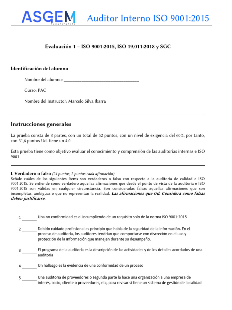 Evaluación de Calidad en Auditorías ISO 9001 | PDF | Auditoría ...