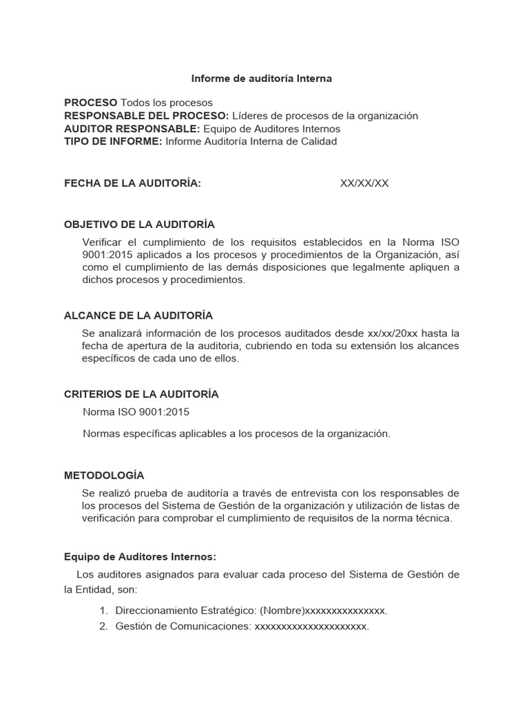 Informe de Auditoría Interna ISO 9001 | PDF | Auditoría