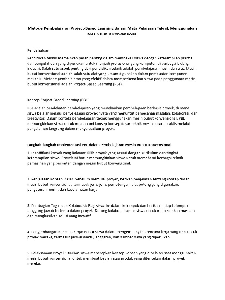 PBL dalam Pembelajaran Mesin Bubut | PDF | Karier & Perkembangan | Bisnis